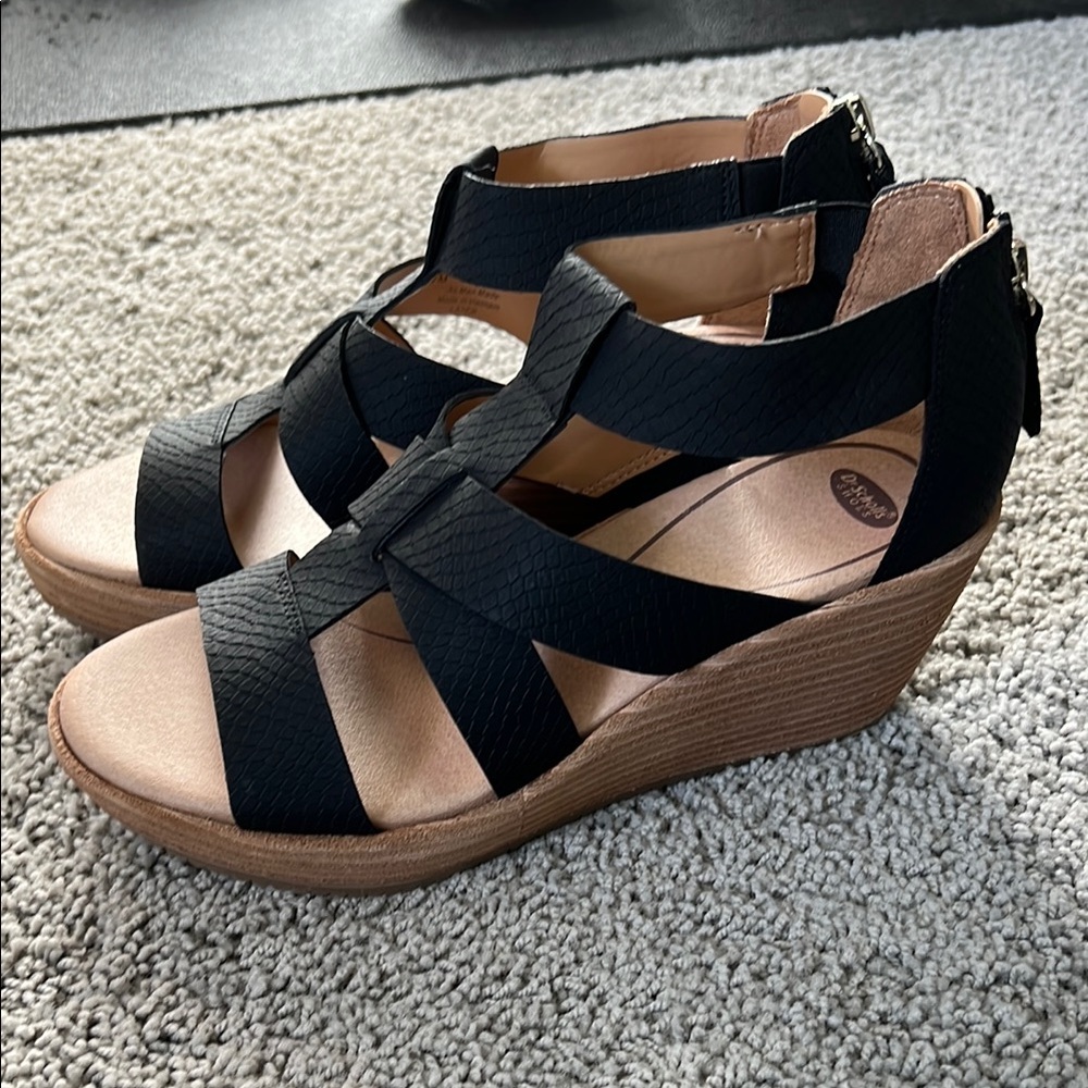 Dr. Scholl's Black Strappy Wedge Sandals - Picture 2 of 4